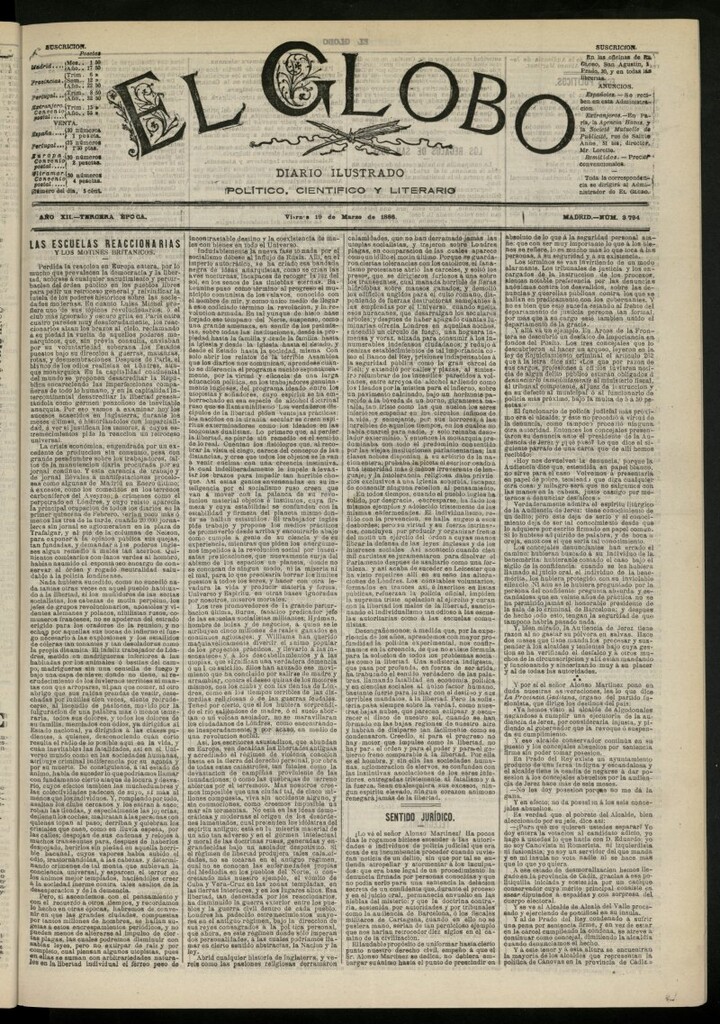 Miniatura de El Globo : diario ilustrado del 19 de marzo de 1886, nº 3794