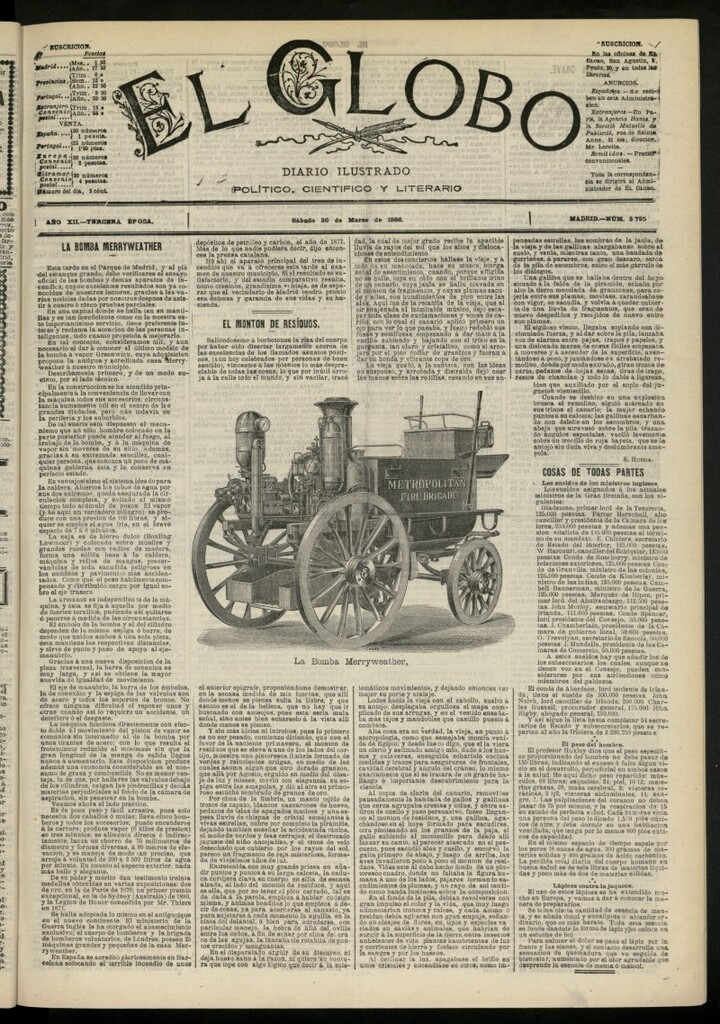 Miniatura de El Globo : diario ilustrado del 20 de marzo de 1886, nº 3795