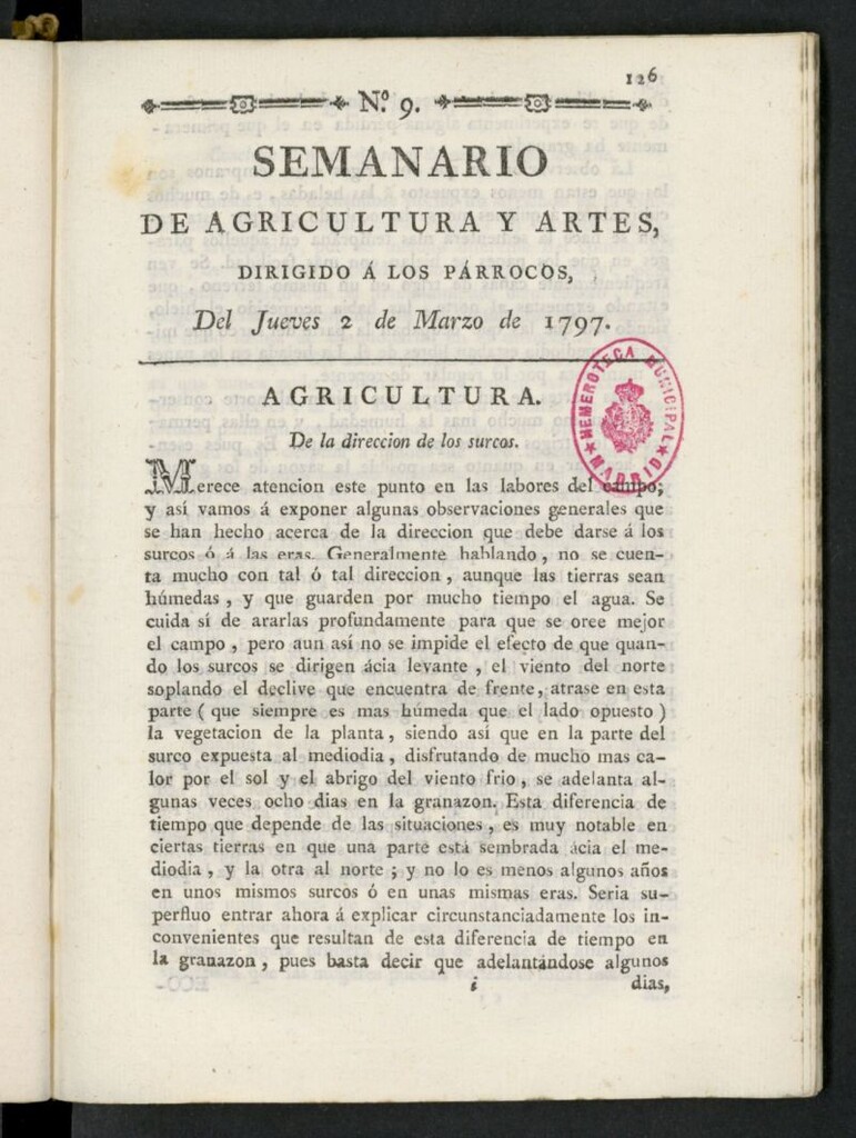 Miniatura de Semanario de Agricultura y Artes dirigido a los párrocos del 2 de marzo de 1797, nº 9