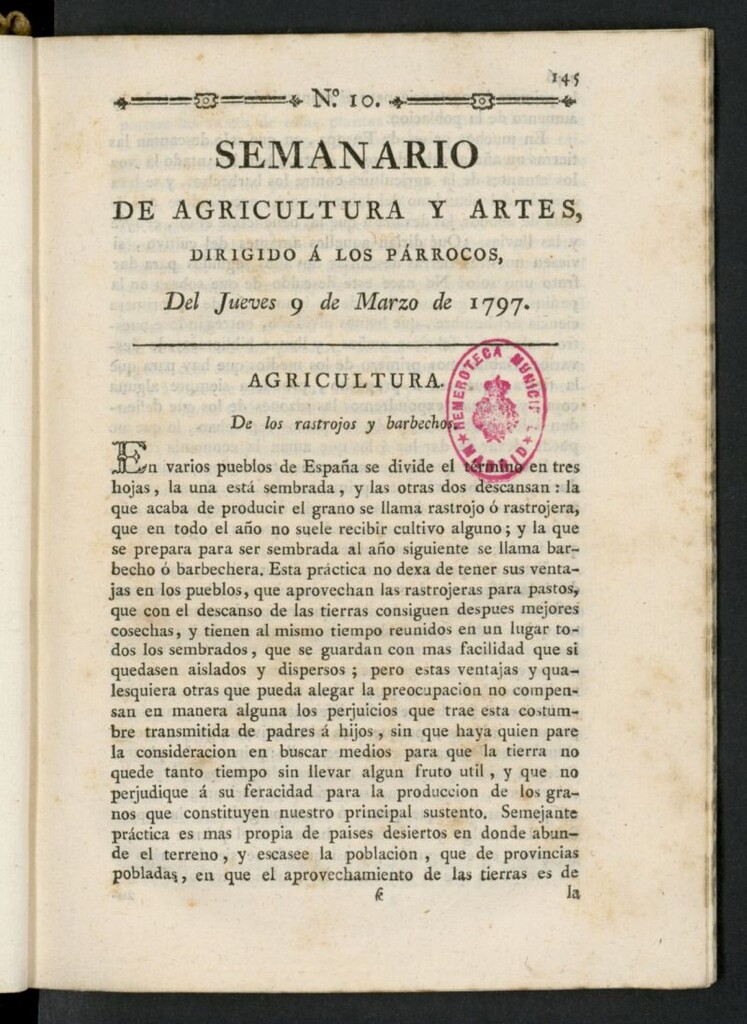 Miniatura de Semanario de Agricultura y Artes dirigido a los párrocos del 9 de marzo de 1797, nº 10