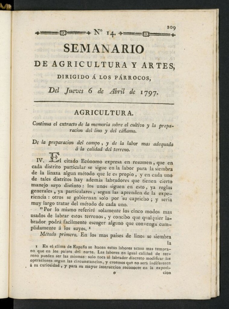 Miniatura de Semanario de Agricultura y Artes dirigido a los párrocos del 6 de abril de 1797, nº 14