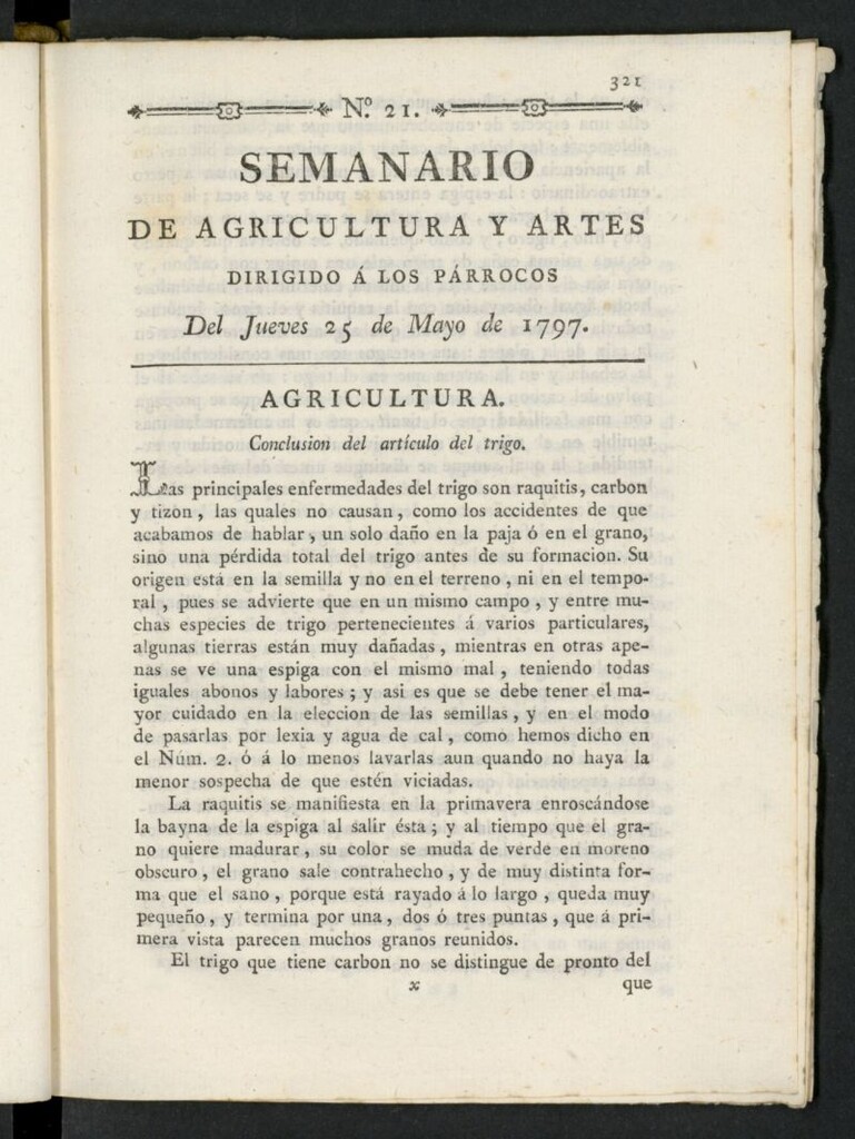 Miniatura de Semanario de Agricultura y Artes dirigido a los párrocos del 25 de mayo de 1797, nº 21