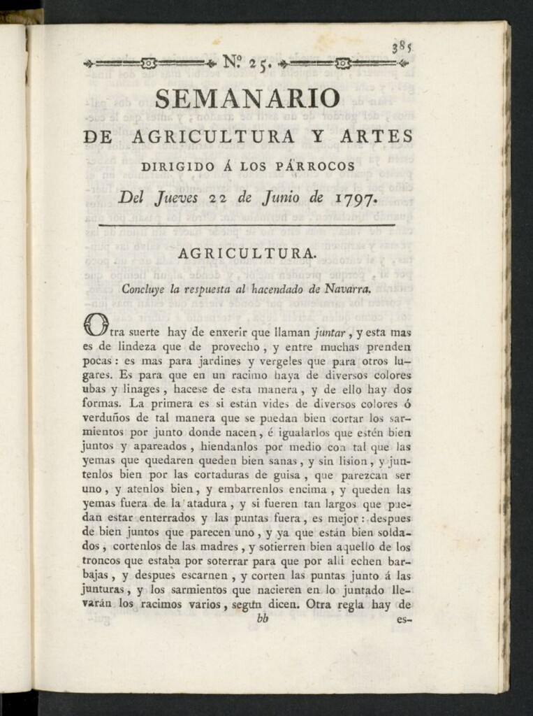 Miniatura de Semanario de Agricultura y Artes dirigido a los párrocos del 22 de junio de 1797, nº 25