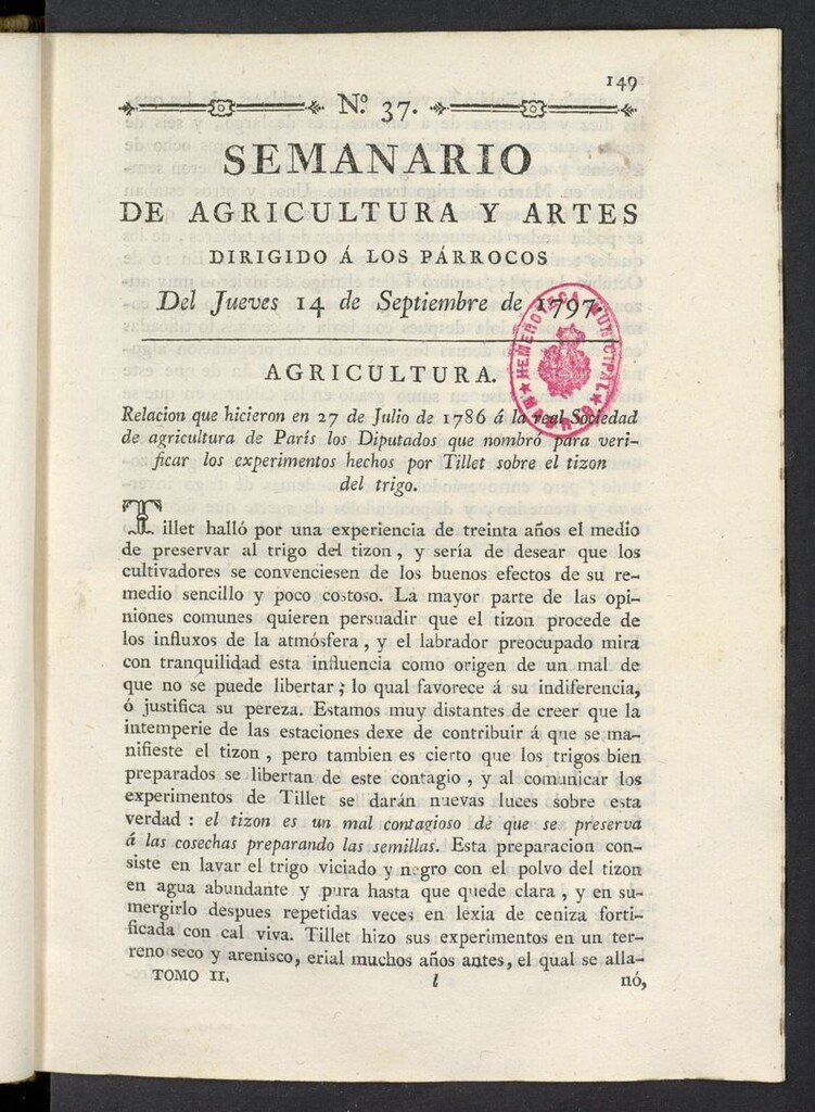 Miniatura de Semanario de Agricultura y Artes del 14 de septiembre de 1797