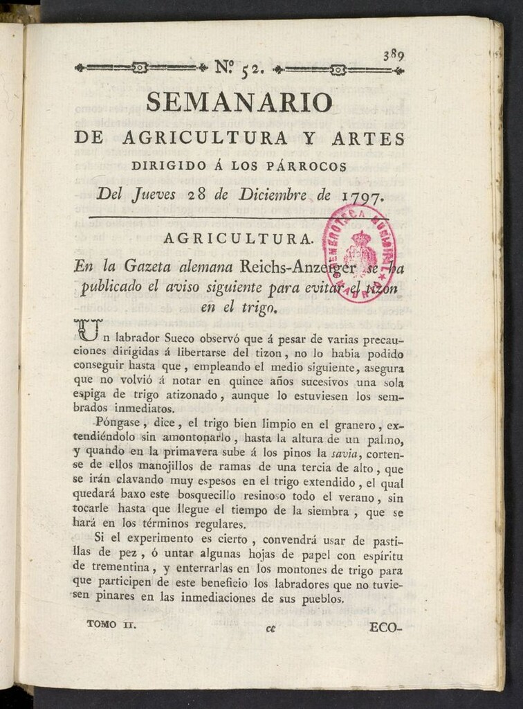 Miniatura de Semanario de Agricultura y Artes del 28 de diciembre de 1797