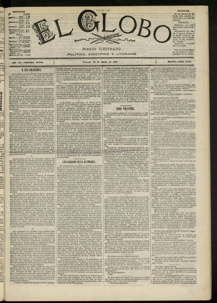 Miniatura de El Globo : diario ilustrado del 28 de marzo de 1886, nº 3803