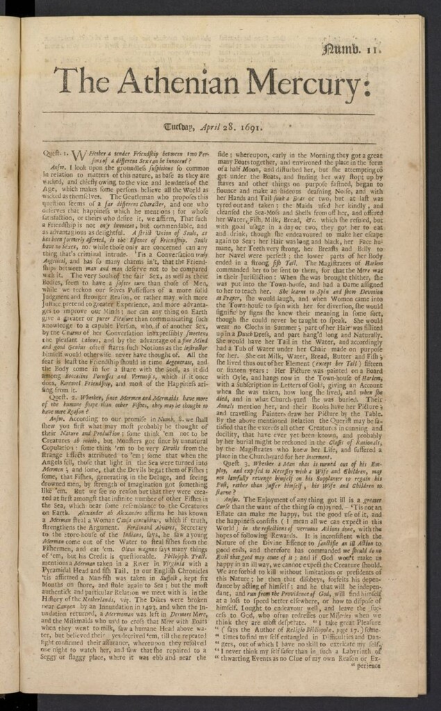 Miniatura de The Athenian Gazette or Casuistical Mercury del 28 de abril de 1691, nº 11