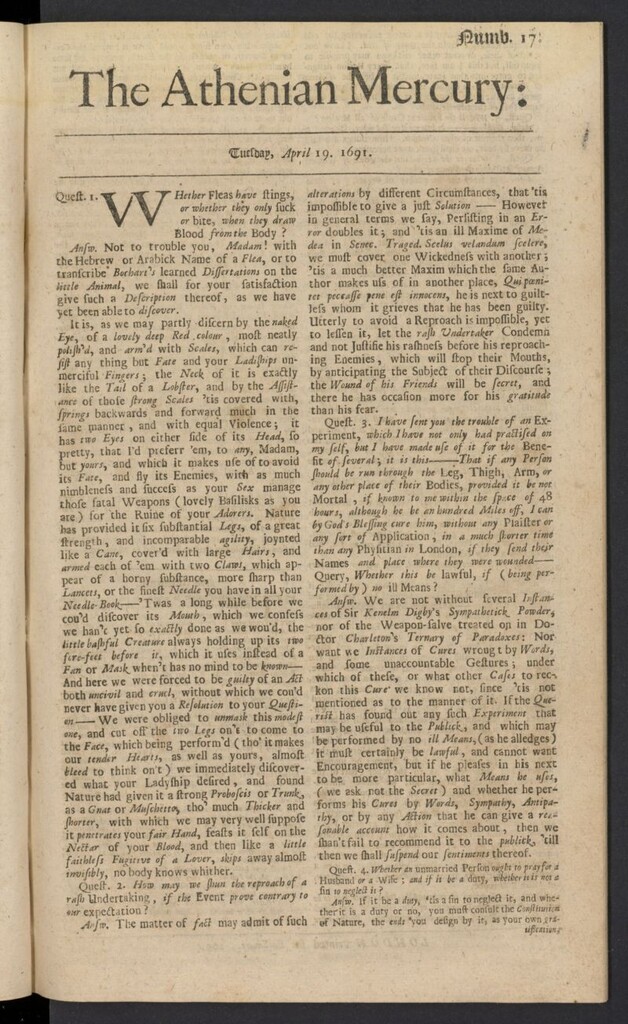 Miniatura de The Athenian Gazette or Casuistical Mercury del 19 de abril [sic] de 1691, nº 17