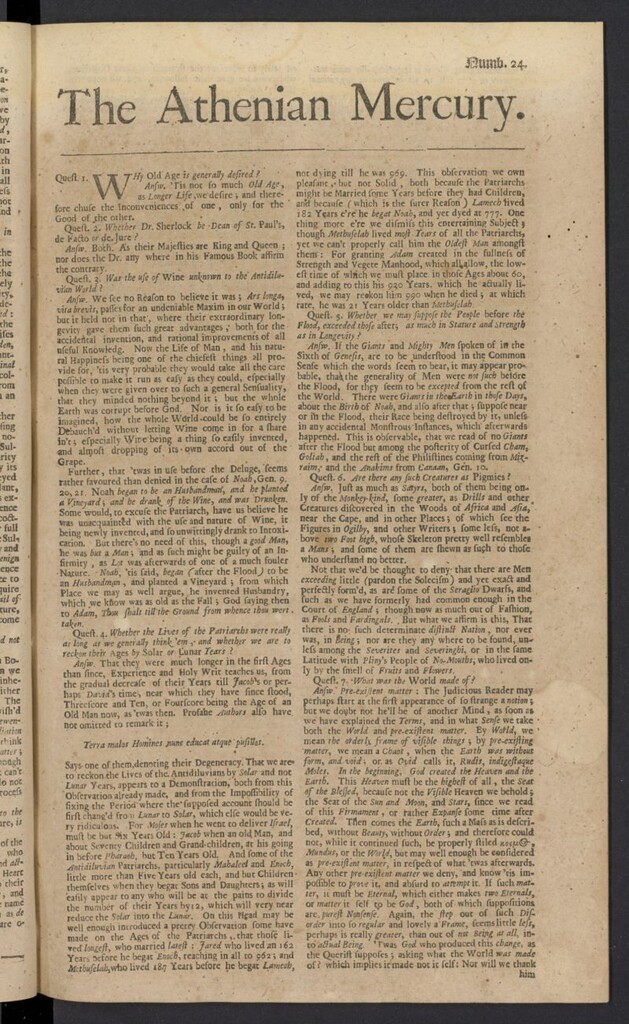 Miniatura de The Athenian Gazette or Casuistical Mercury. Tomo I de 1691, nº 24