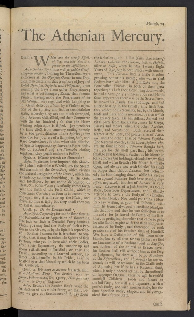 Miniatura de The Athenian Gazette or Casuistical Mercury. Tomo I de 1691, nº 29