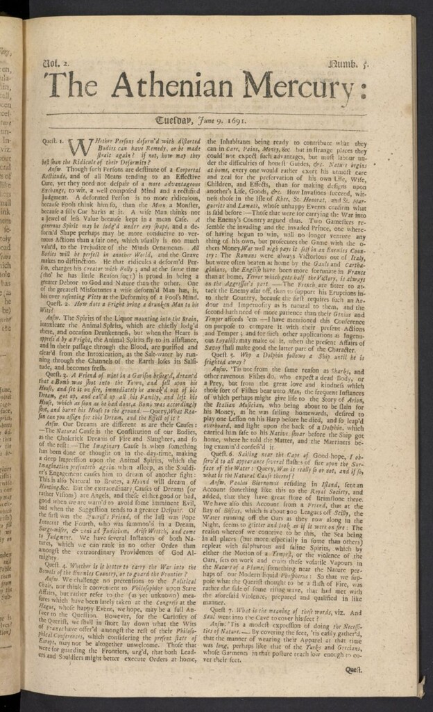 Miniatura de The Athenian Gazette or Casuistical Mercury del 9 de junio de 1691, nº 5