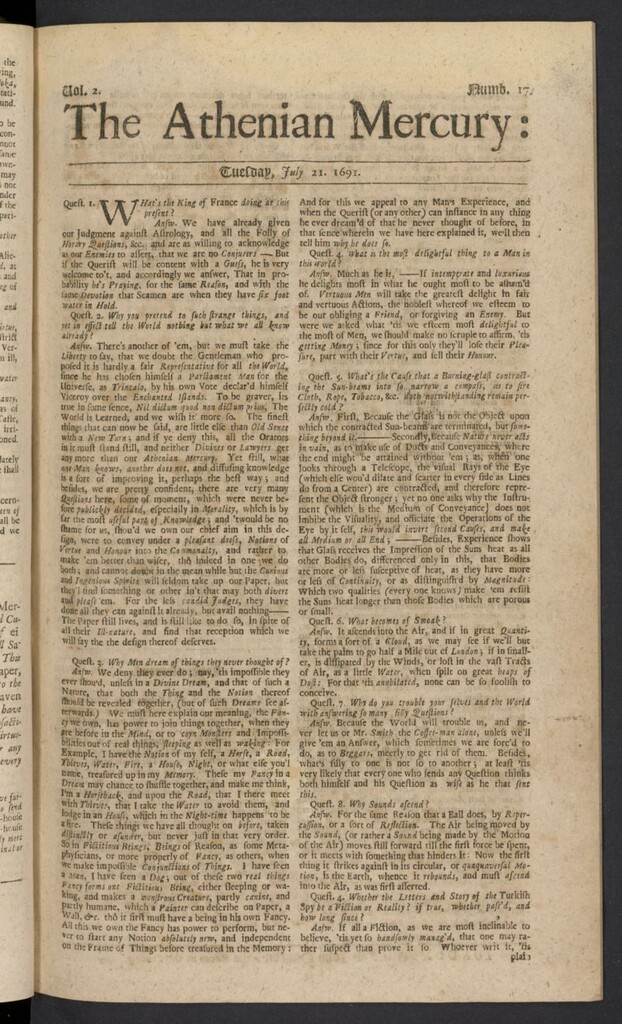 Miniatura de The Athenian Gazette or Casuistical Mercury del 21 de julio de 1691, nº 17