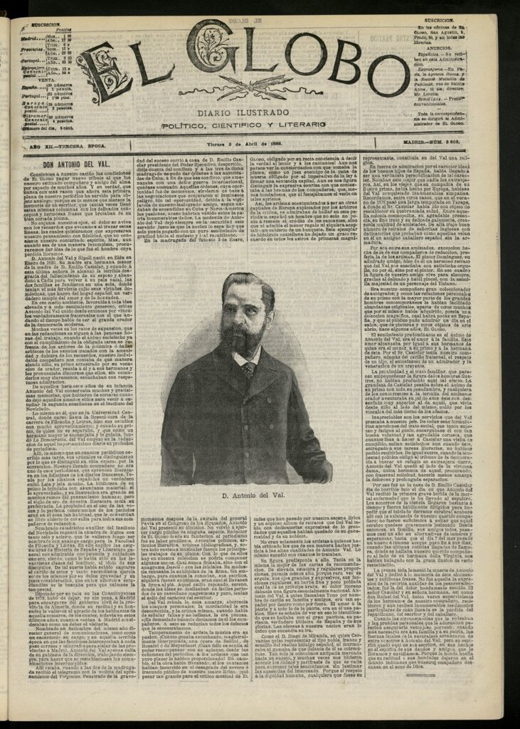 Miniatura de El Globo : diario ilustrado del 2 de abril de 1886, nº 3808