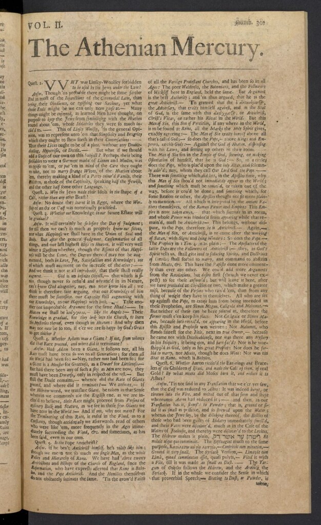 Miniatura de The Athenian Gazette or Casuistical Mercury. Tomo II de 1691, nº 30