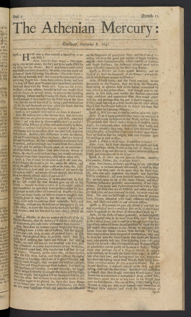Miniatura de The Athenian Gazette or Casuistical Mercury del 8 de septiembre de 1691, nº 13