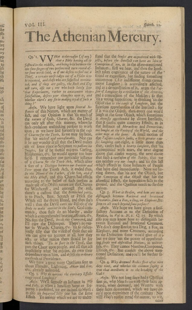 Miniatura de The Athenian Gazette or Casuistical Mercury. Tomo III de 1691, nº 22