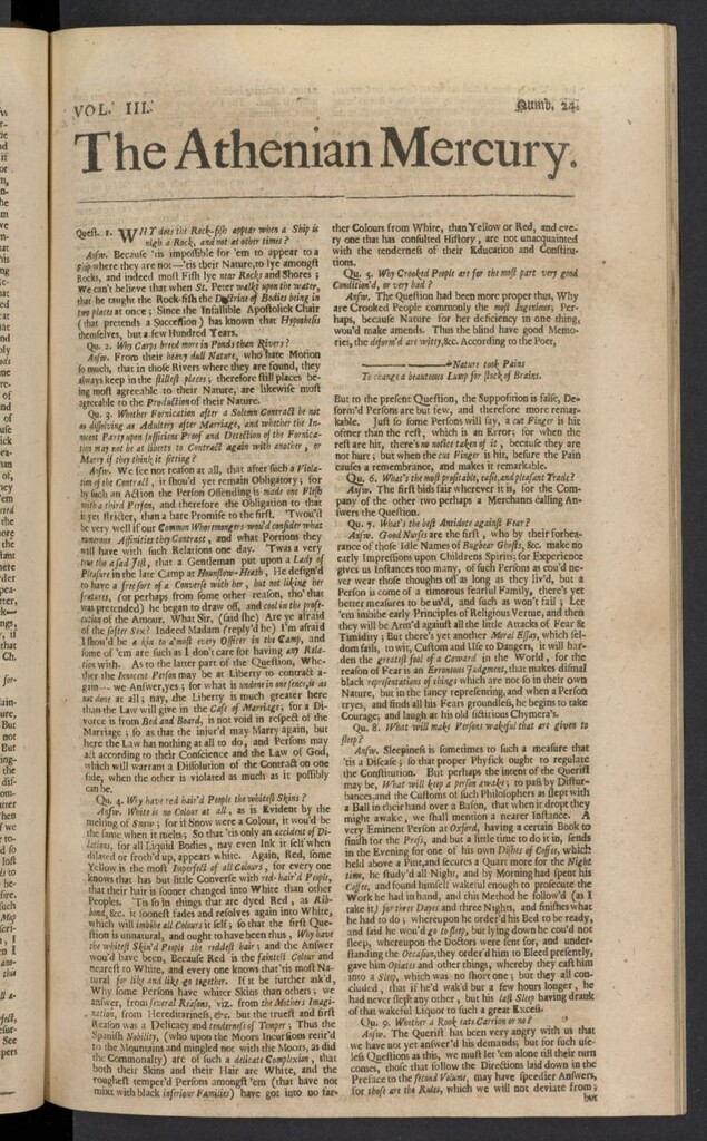 Miniatura de The Athenian Gazette or Casuistical Mercury. Tomo III de 1691, nº 24