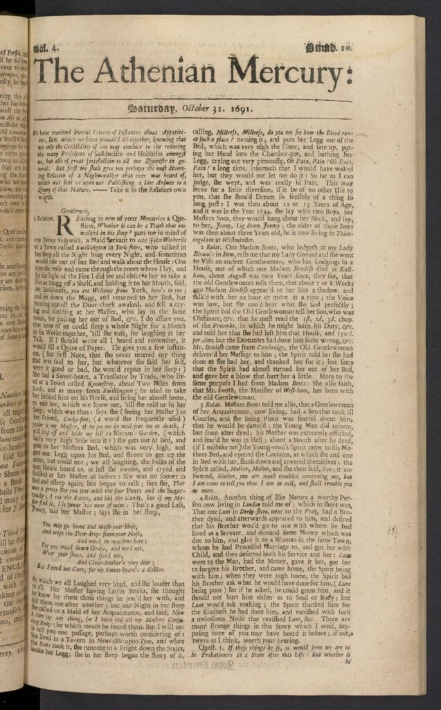 Miniatura de The Athenian Gazette or Casuistical Mercury del 31 de octubre de 1691, nº 10