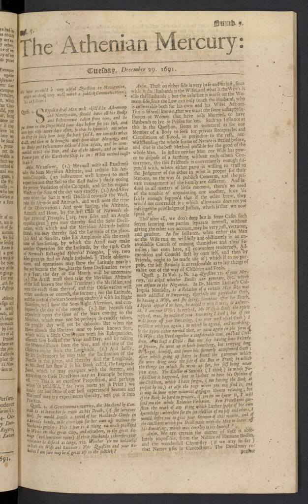 Miniatura de The Athenian Gazette or Casuistical Mercury del 29 de diciembre de 1691, nº 9