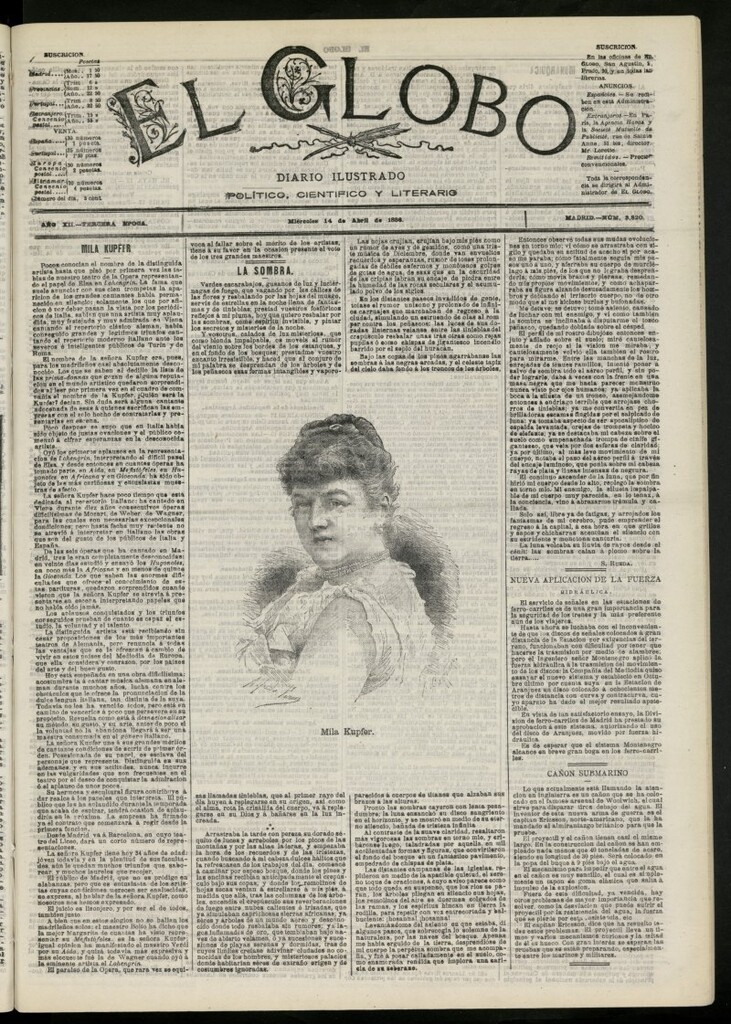 Miniatura de El Globo : diario ilustrado del 14 de abril de 1886, nº 3820