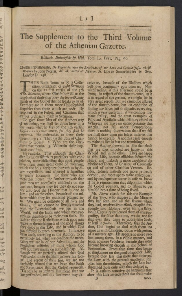 Miniatura de The Athenian Gazette or Casuistical Mercury de 1691 , suplemento al tomo 20