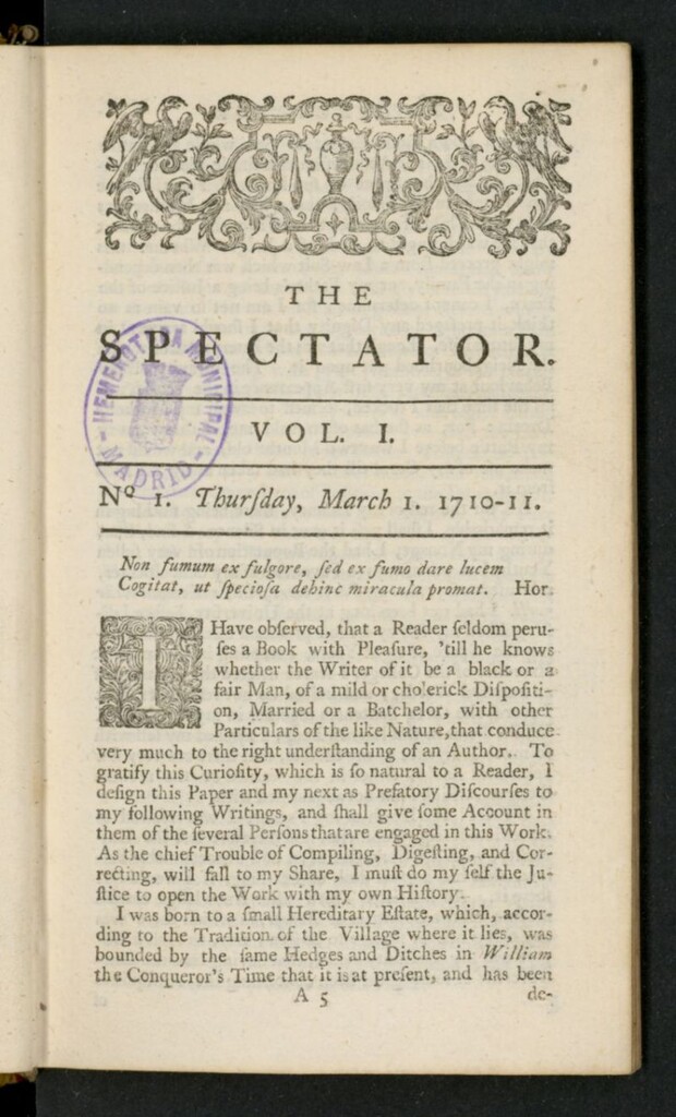 Miniatura de The Spectator del 1 de marzo de 1711, nº 1