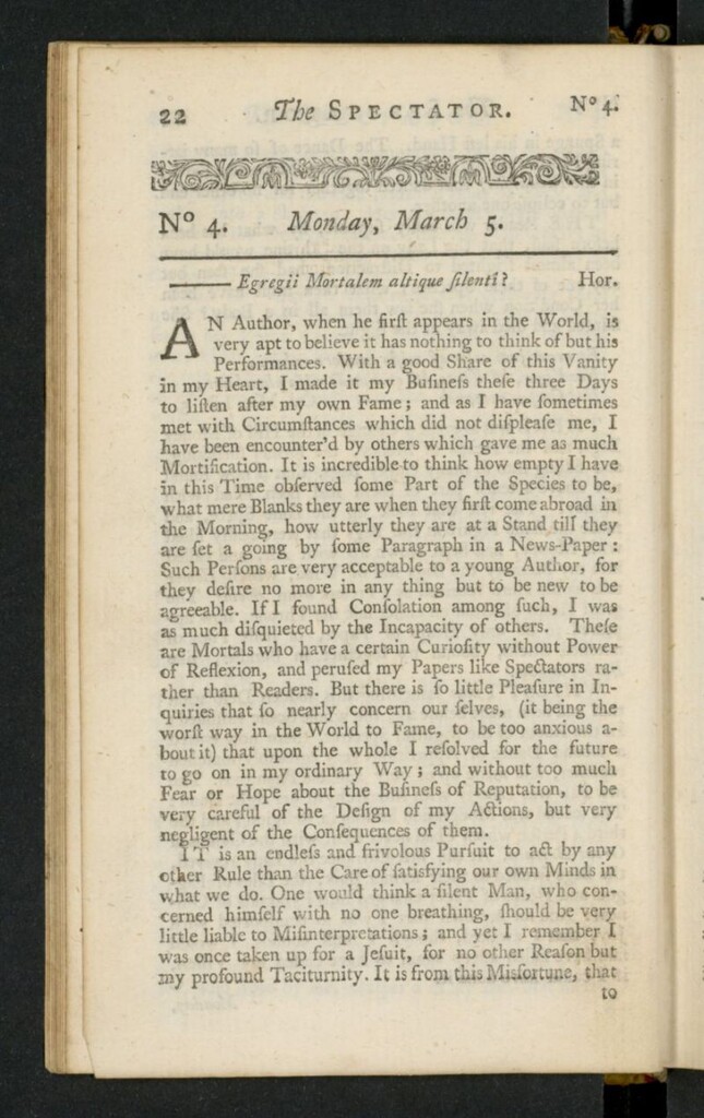 Miniatura de The Spectator del 5 de marzo de 1711, nº 4