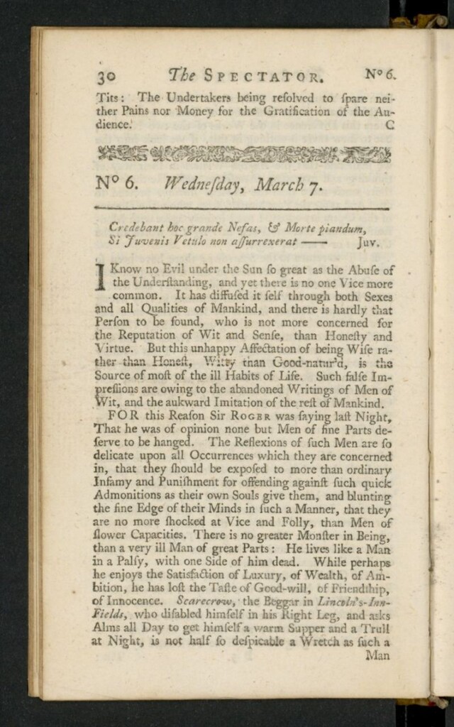Miniatura de The Spectator del 7 de marzo de 1711, nº 6