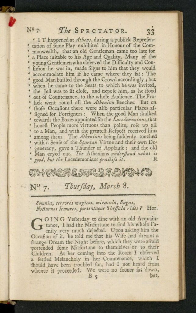 Miniatura de The Spectator del 8 de marzo de 1711, nº 7