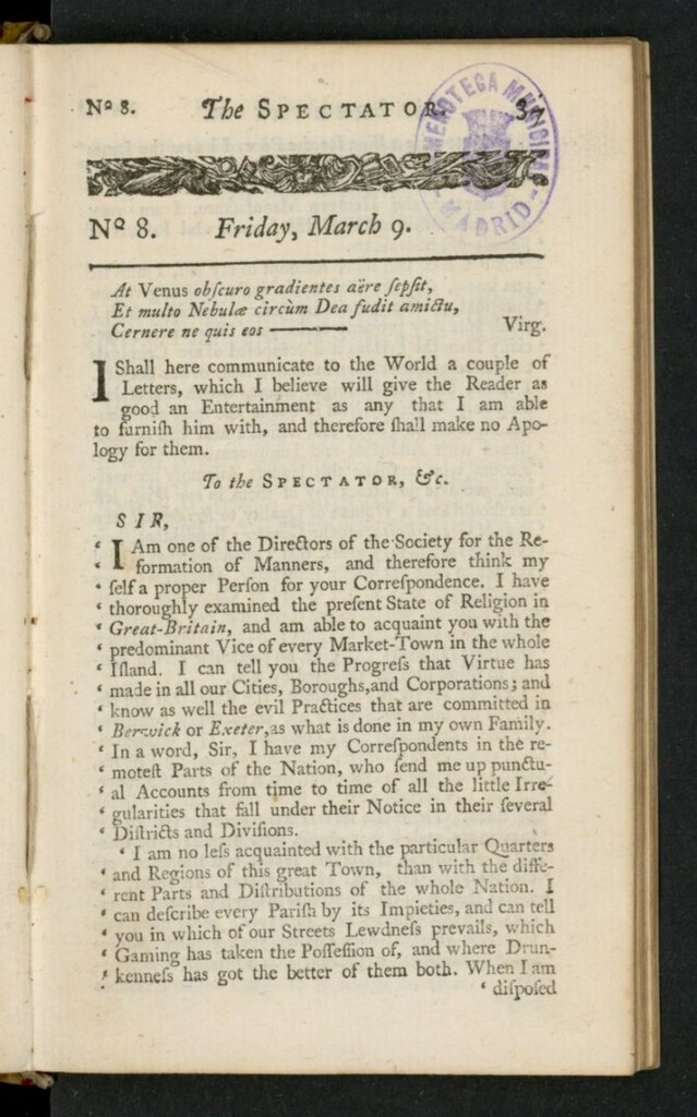 Miniatura de The Spectator del 9 de marzo de 1711, nº 8
