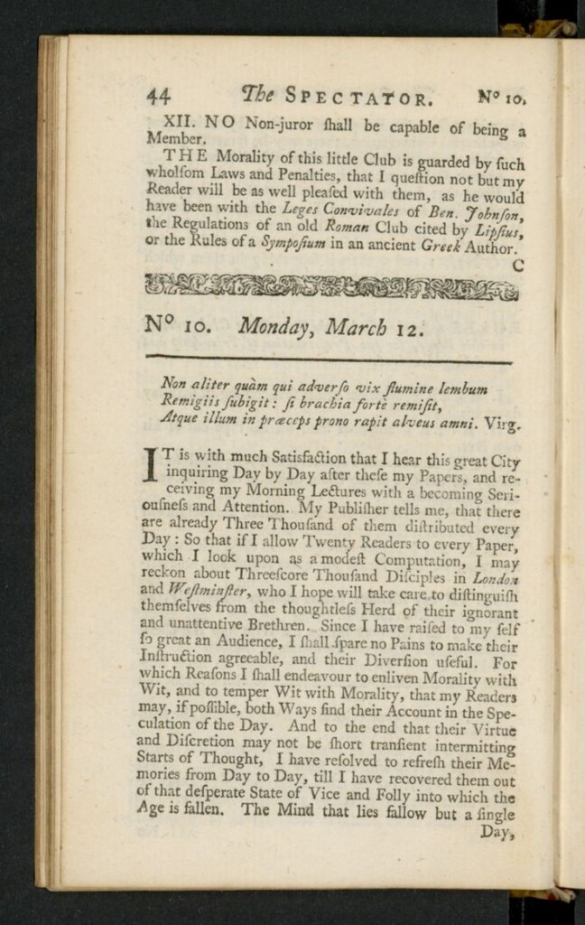 Miniatura de The Spectator del 12 de marzo de 1711, nº 10