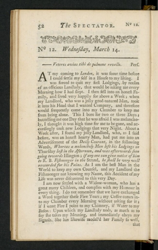 Miniatura de The Spectator del 14 de marzo de 1711, nº 12