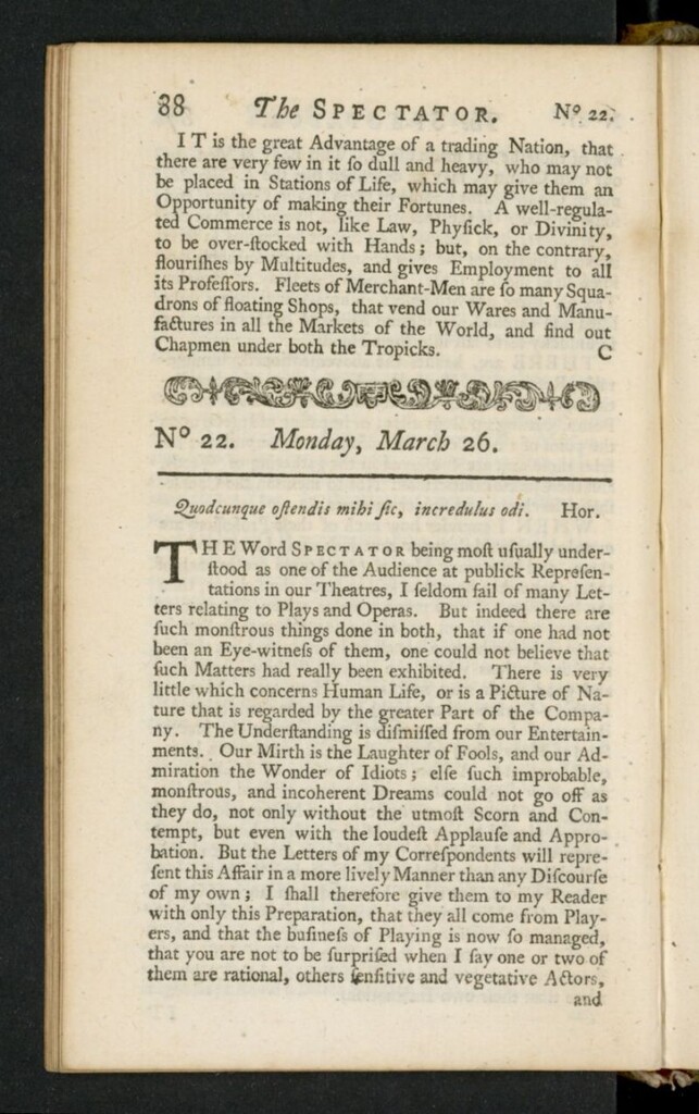 Miniatura de The Spectator del 26 de marzo de 1711, nº 22