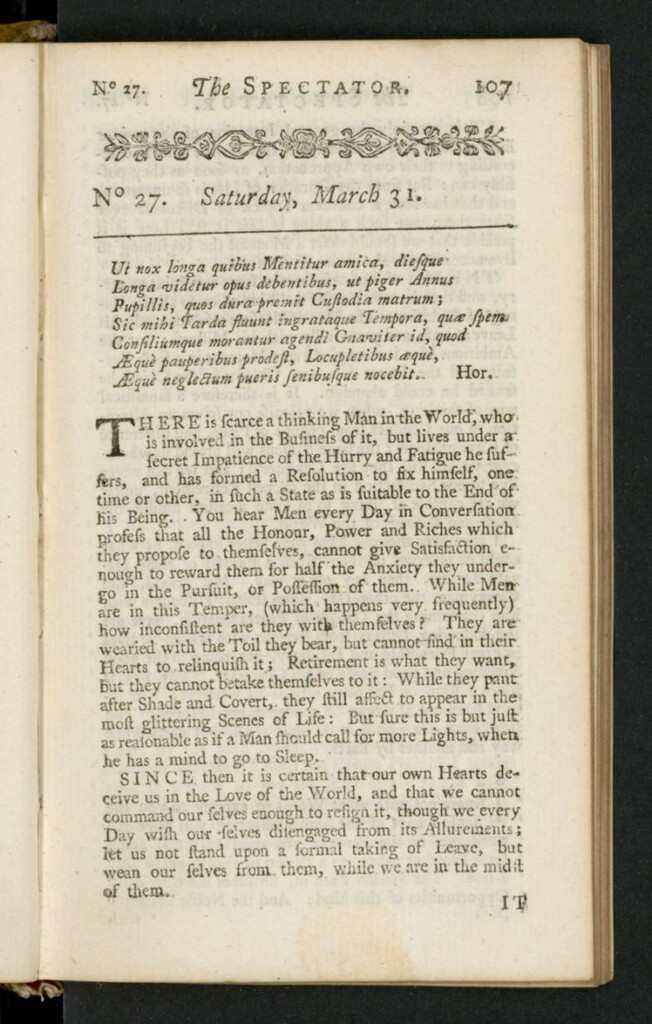 Miniatura de The Spectator del 31 de marzo de 1711, nº 27