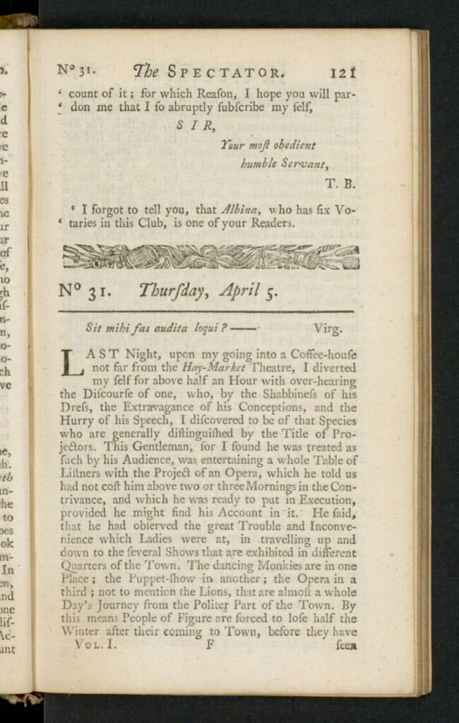Miniatura de The Spectator del 5 de abril de 1711, nº 31