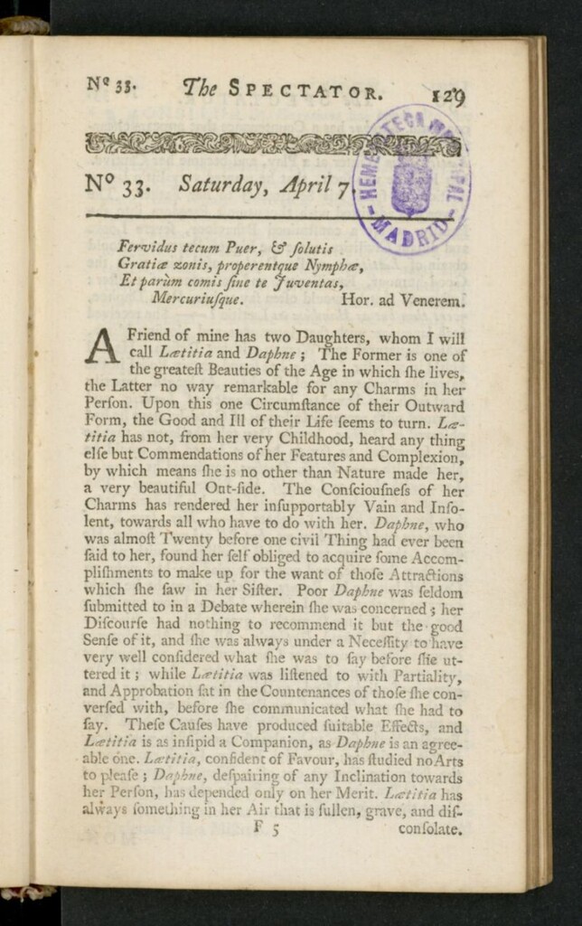 Miniatura de The Spectator del 7 de abril de 1711, nº 33