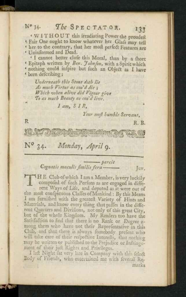 Miniatura de The Spectator del 9 de abril de 1711, nº 34