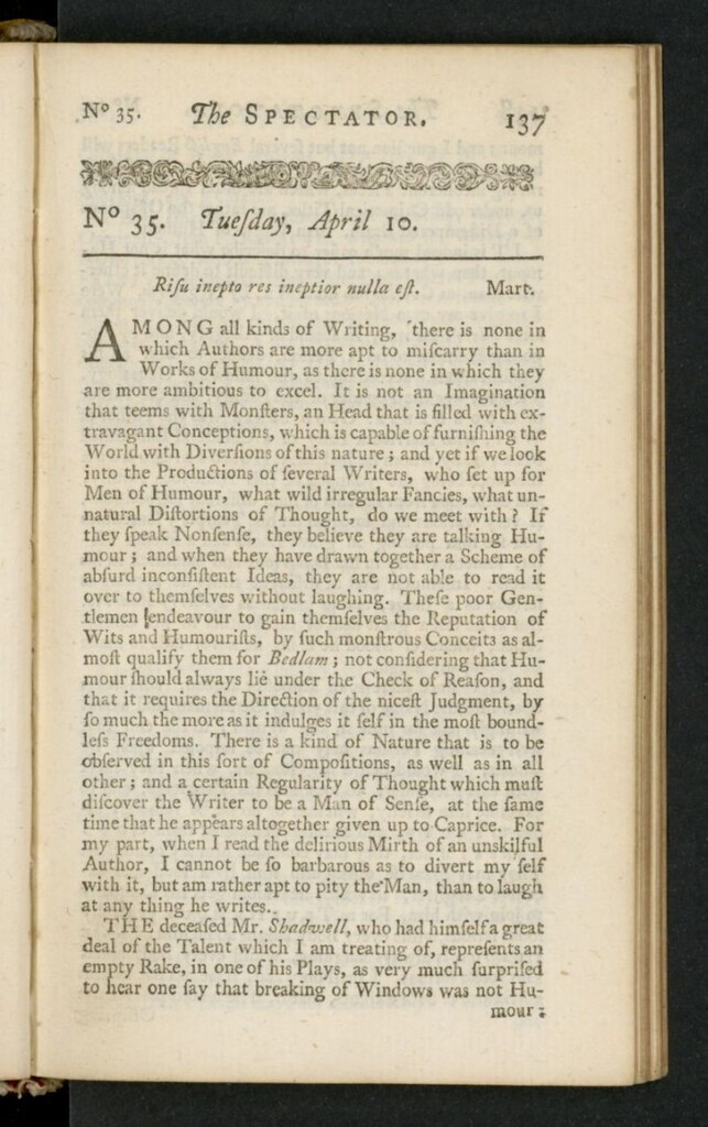 Miniatura de The Spectator del 10 de abril de 1711, nº 35