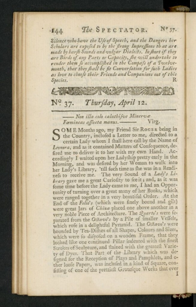 Miniatura de The Spectator del 12 de abril de 1711, nº 37