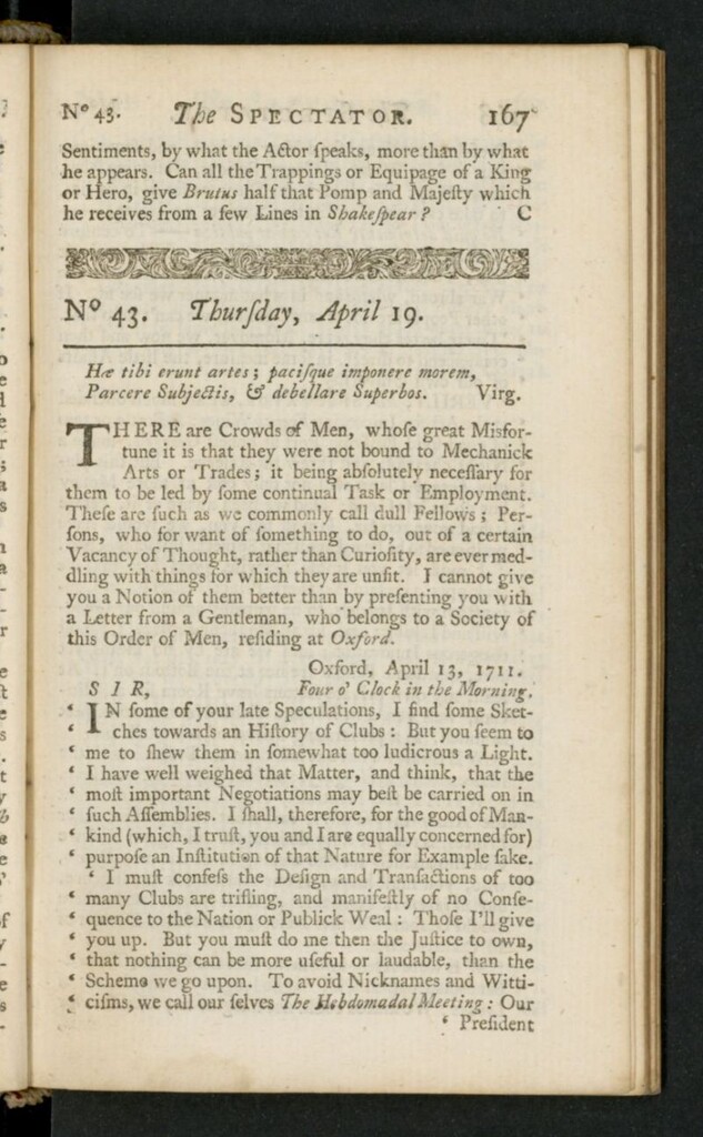 Miniatura de The Spectator del 19 de abril de 1711, nº 43