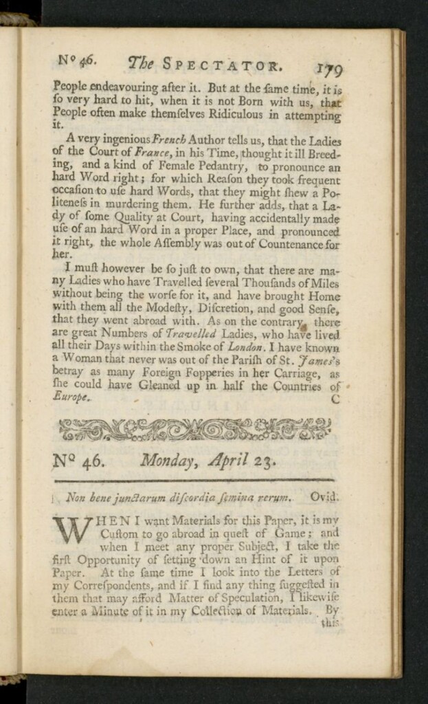 Miniatura de The Spectator del 23 de abril de 1711, nº 46