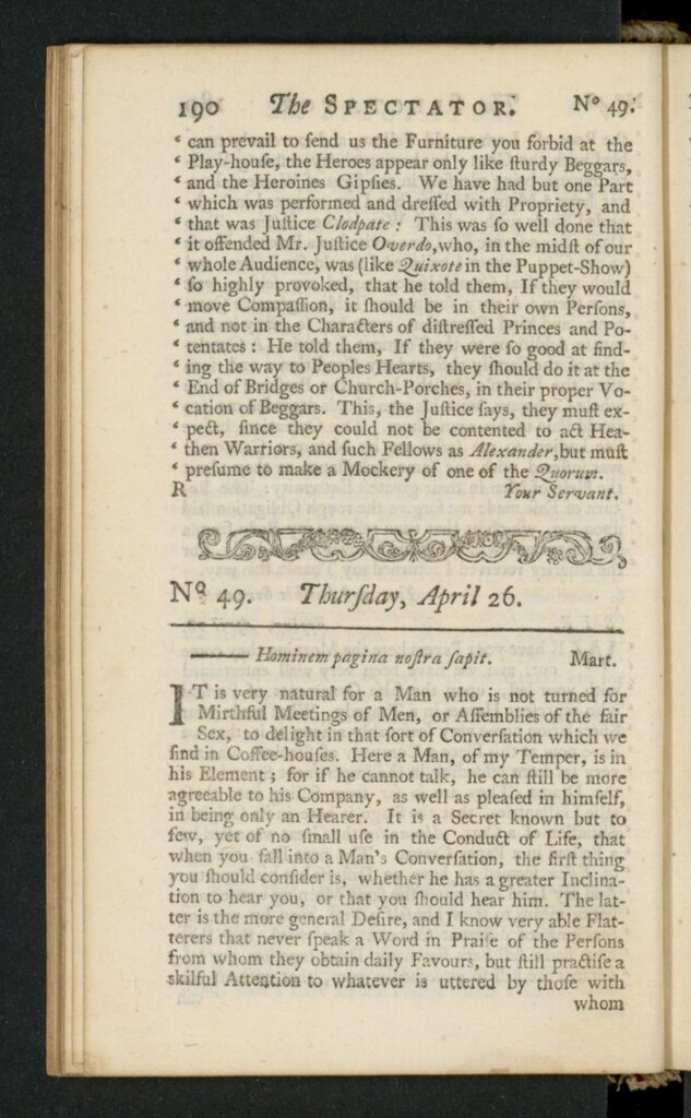 Miniatura de The Spectator del 26 de abril de 1711, nº 49