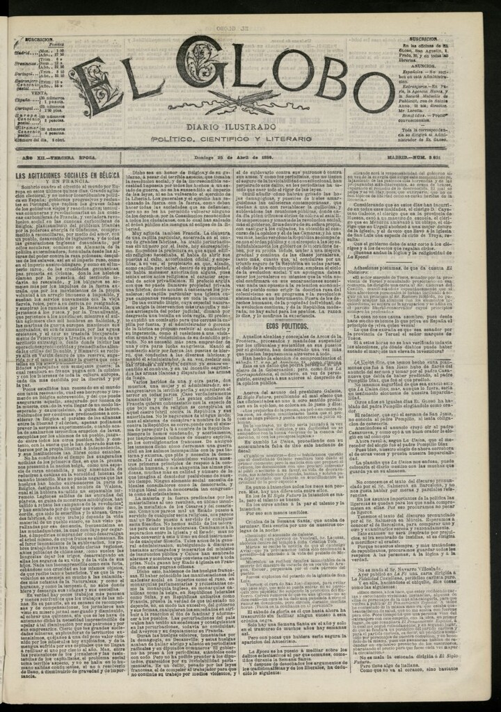 Miniatura de El Globo : diario ilustrado del 25 de abril de 1886, nº 3831