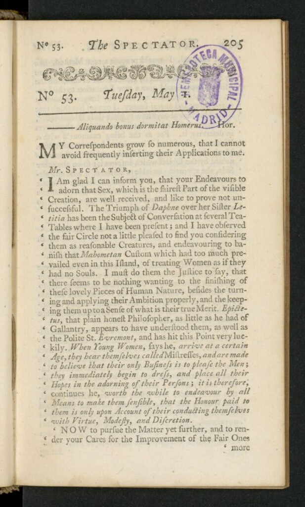 Miniatura de The Spectator del 1 de mayo de 1711, nº 53