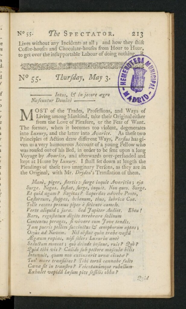 Miniatura de The Spectator del 3 de mayo de 1711, nº 55