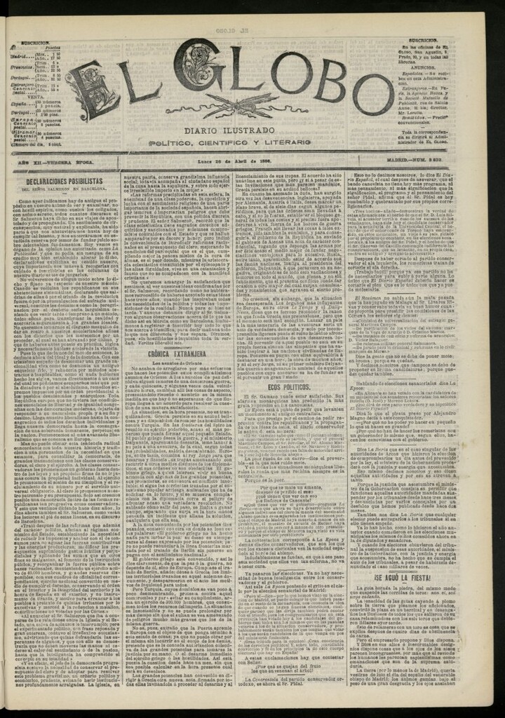 Miniatura de El Globo : diario ilustrado del 26 de abril de 1886, nº 3832