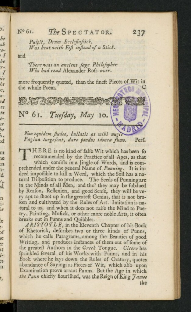 Miniatura de The Spectator del 10 de mayo de 1711, nº 61