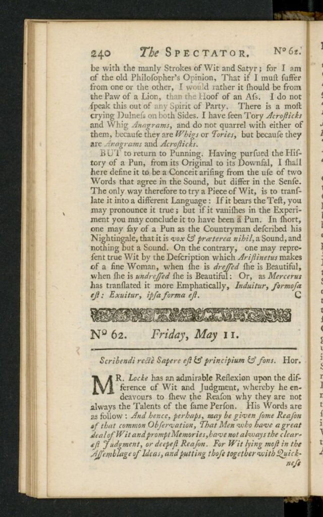 Miniatura de The Spectator del 11 de mayo de 1711, nº 62