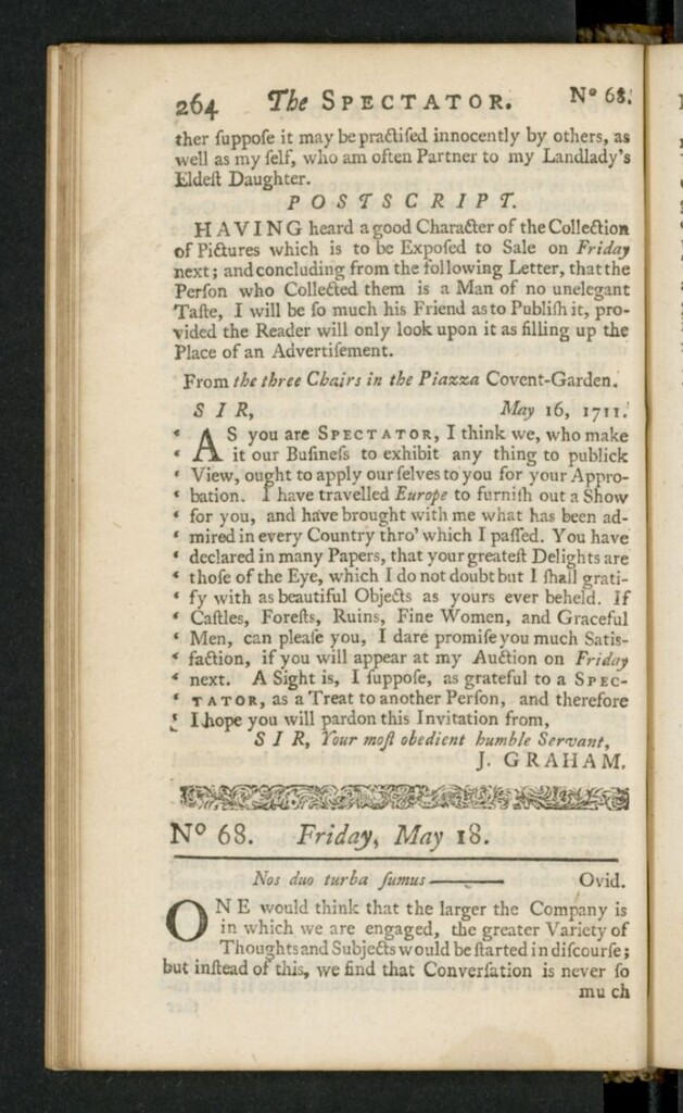 Miniatura de The Spectator del 18 de mayo de 1711, nº 68