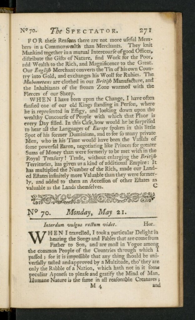 Miniatura de The Spectator del 21 de mayo de 1711, nº 70